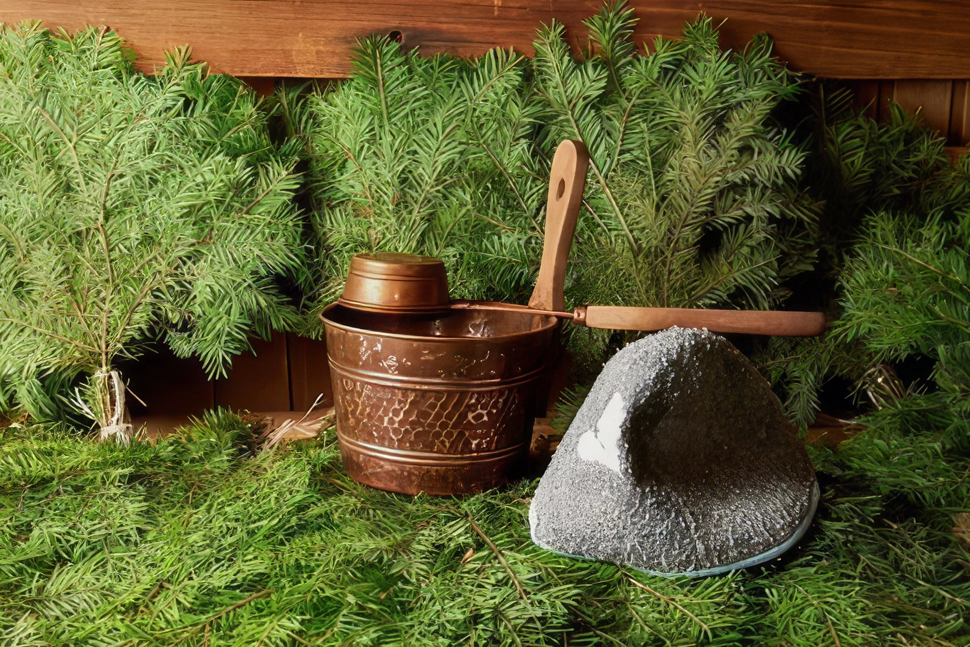 Чтобы усилить впечатления от парения, закажите матрас из еловых ветвей: он подарит целебный аромат хвои и тонизирующий массаж.